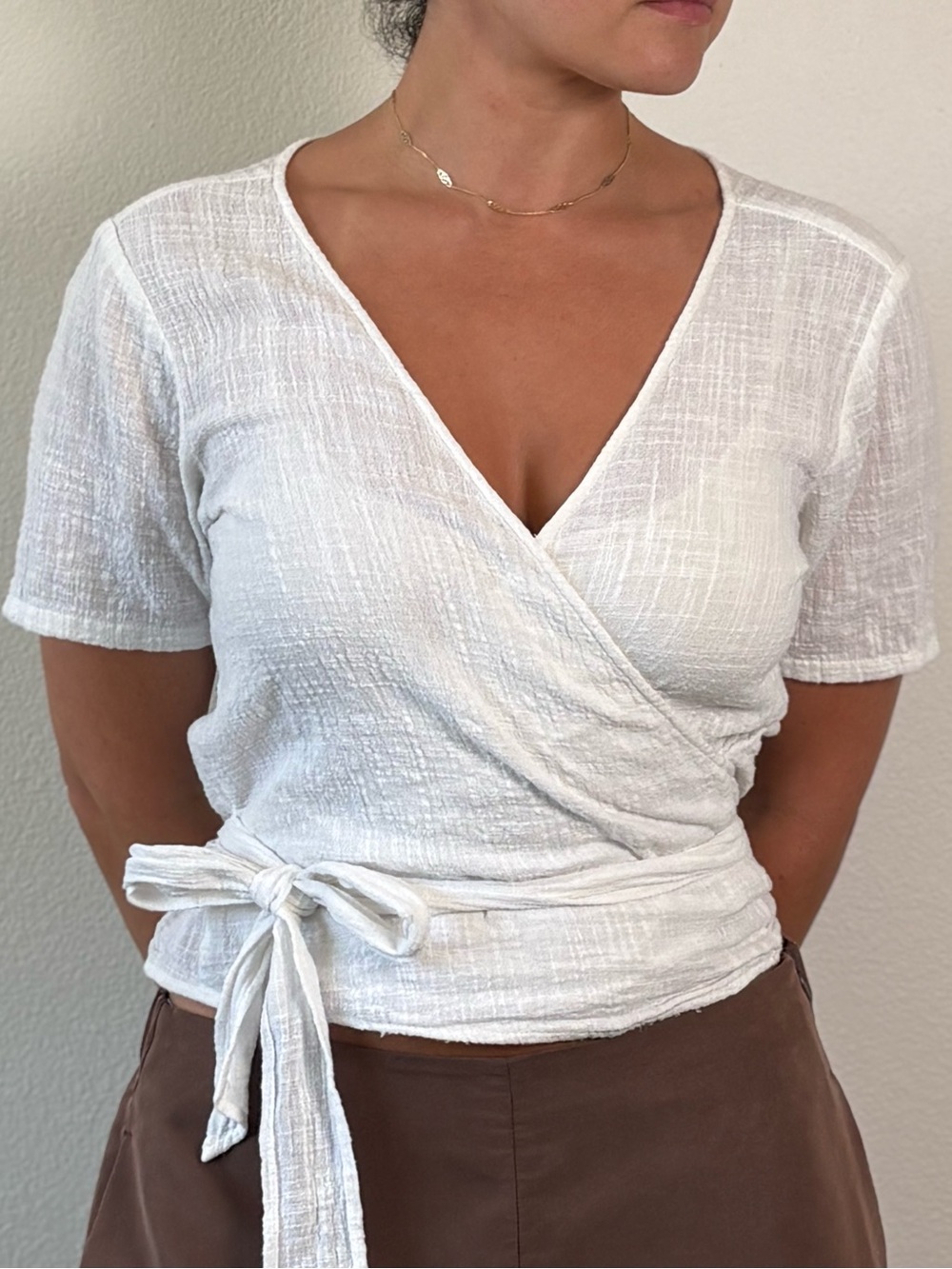 Marine Layer Cream Cotton Gauze Wrap Top 2-Way Wear